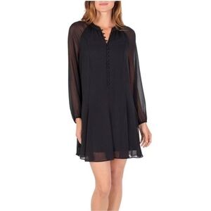 New Joie Black Caviar Sheer Balloon Sleeve Button Front Midi Dress size small